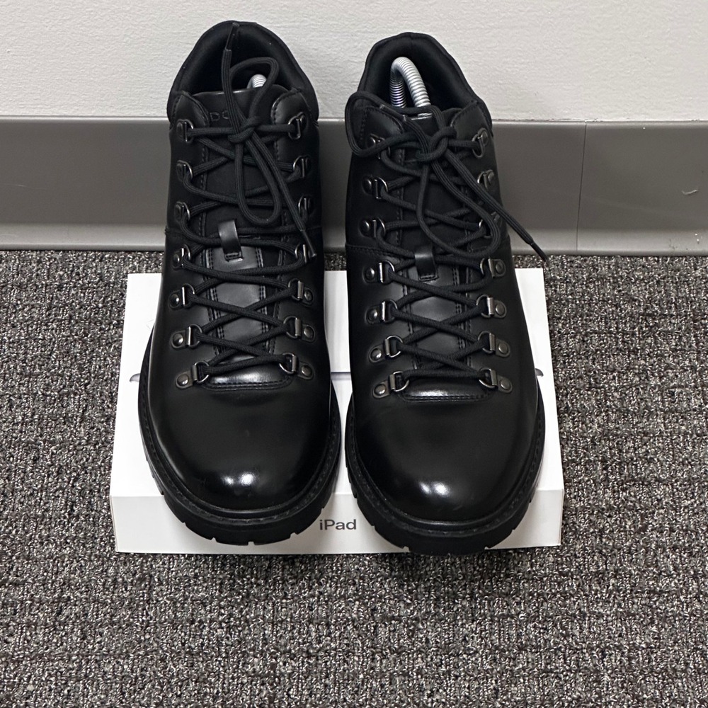 Aldo Hiker Boots Mens 10.5 Black Leather Lug Sole Lace Up Grunge Gorpcore NWOT - Picture 13 of 13